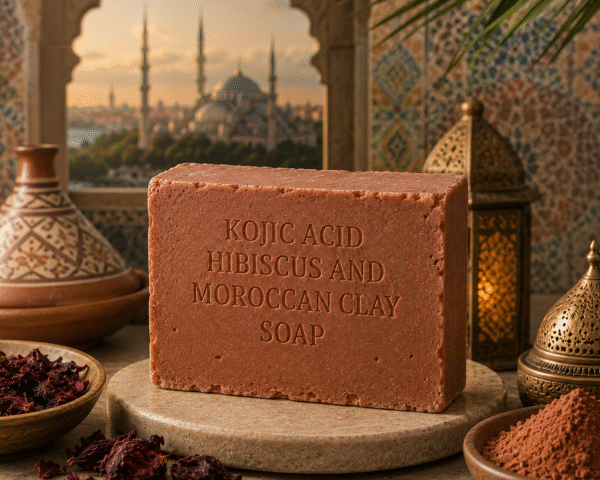 Kojic Acid Hibiscus and Moroccan Clay Handmade Soap Bar for Brighter and Even-Looking Skin